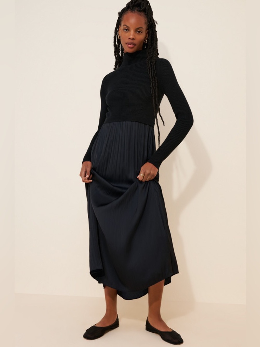By Anthropologie Black Thea Twofer Maxi Sweater Dress GUC
